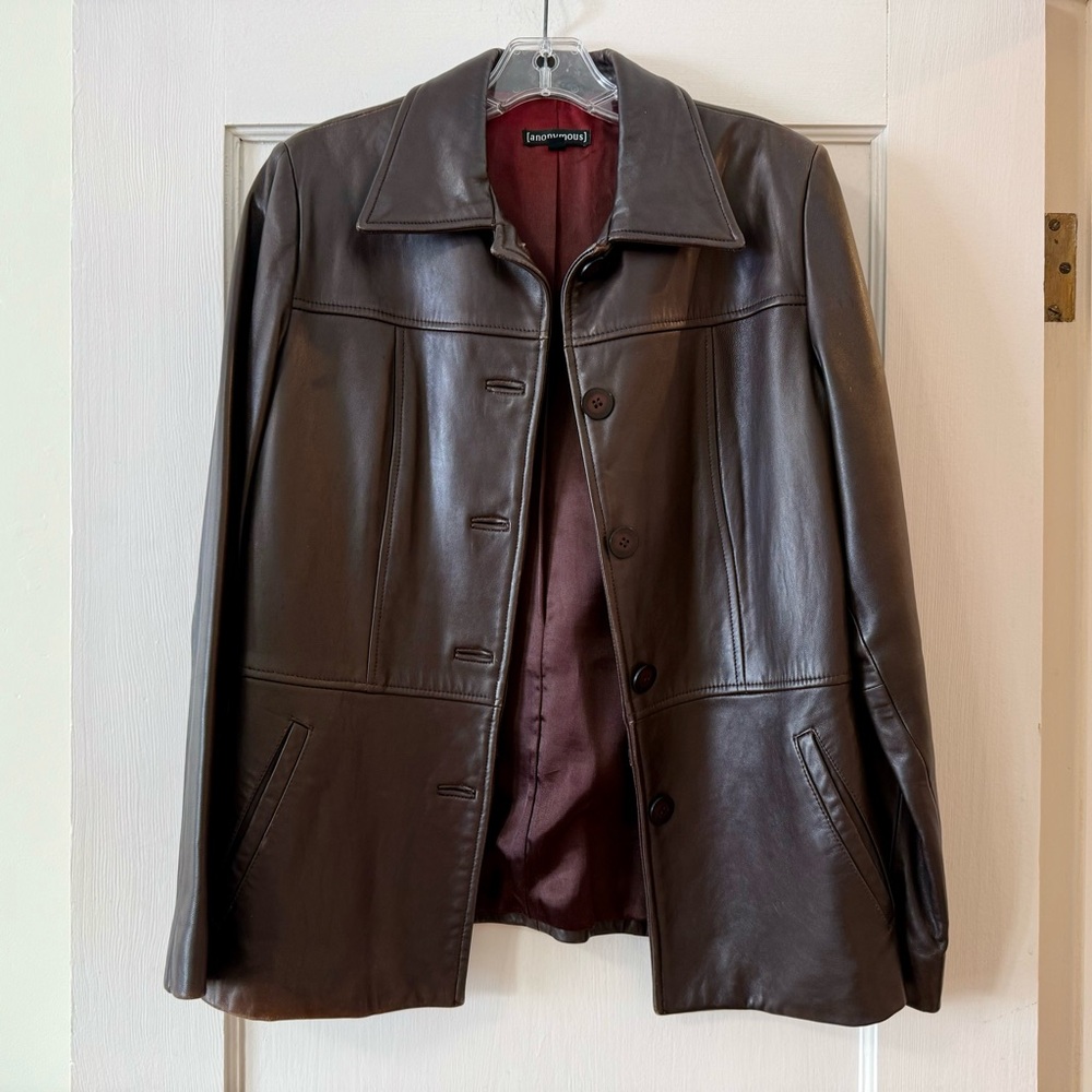 Anonymous by John Carlisle | Brown Leather Button‑Front Jacket XS